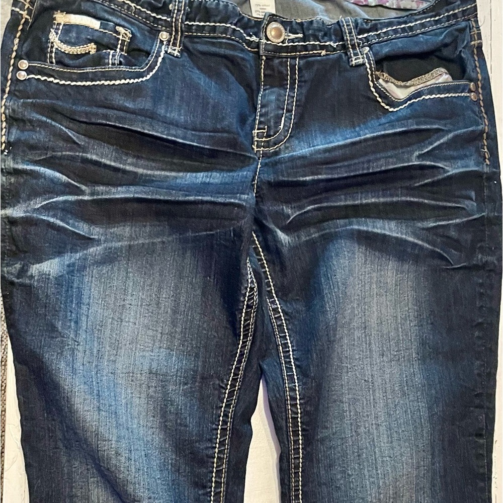 Maurice's Cropped Jeans Dark Distressed Denim 13